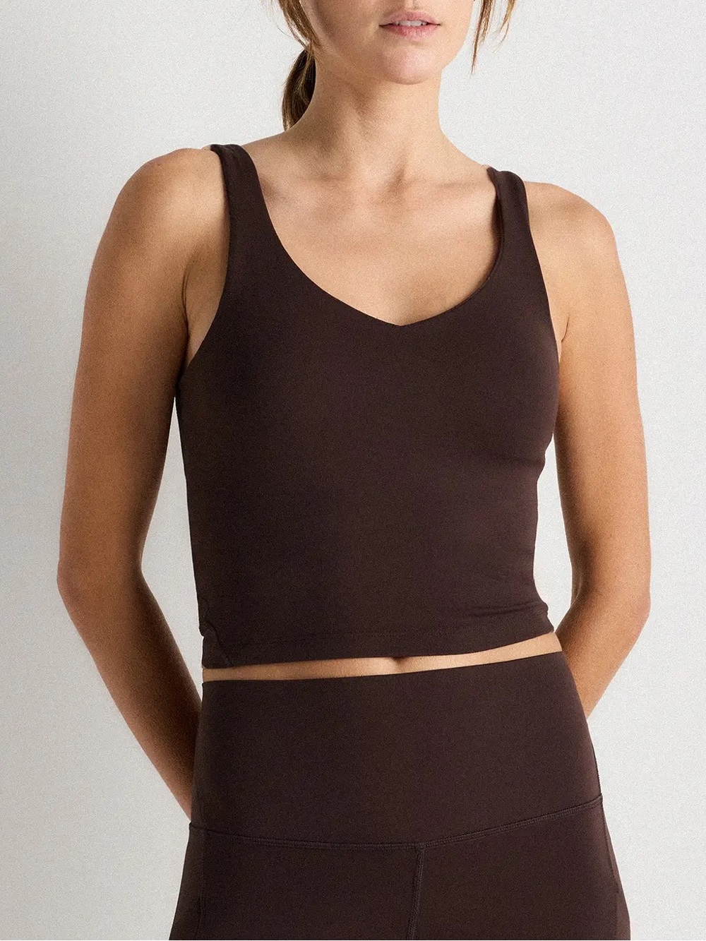 Quince Ultra Form V-Neck Cropped Tank Top - Espresso, Size S
